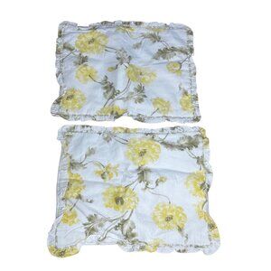 Mary Janes Farm Pillow Shams Watercolor Floral Ruffle Lot of 2 Yellow Cottage